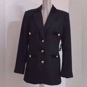 NWT- XL- EXPRESS-Timeless & elegant black knit jacket, velvet trim/gold buttons.